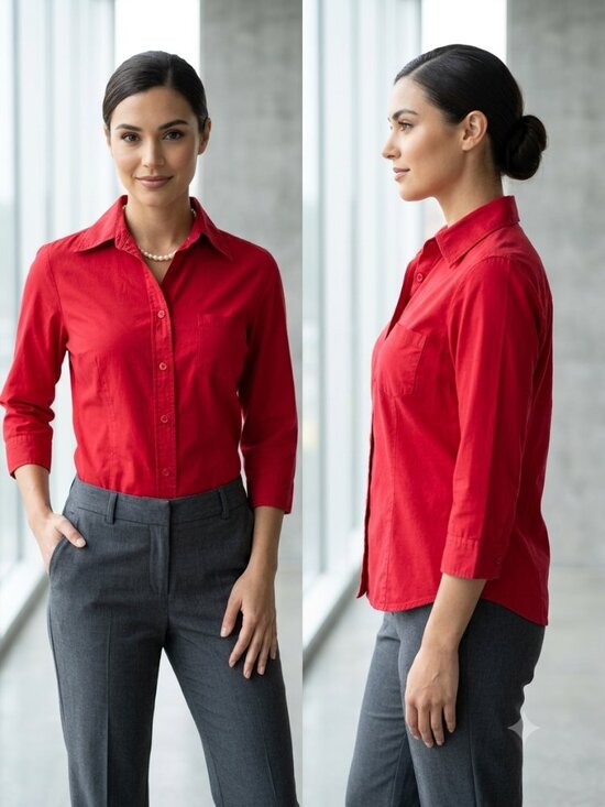 Calypso St. Barth Tops - Calypso Red Button Down Shirt Women's Classic Minimalist Office Blouse - Size 8